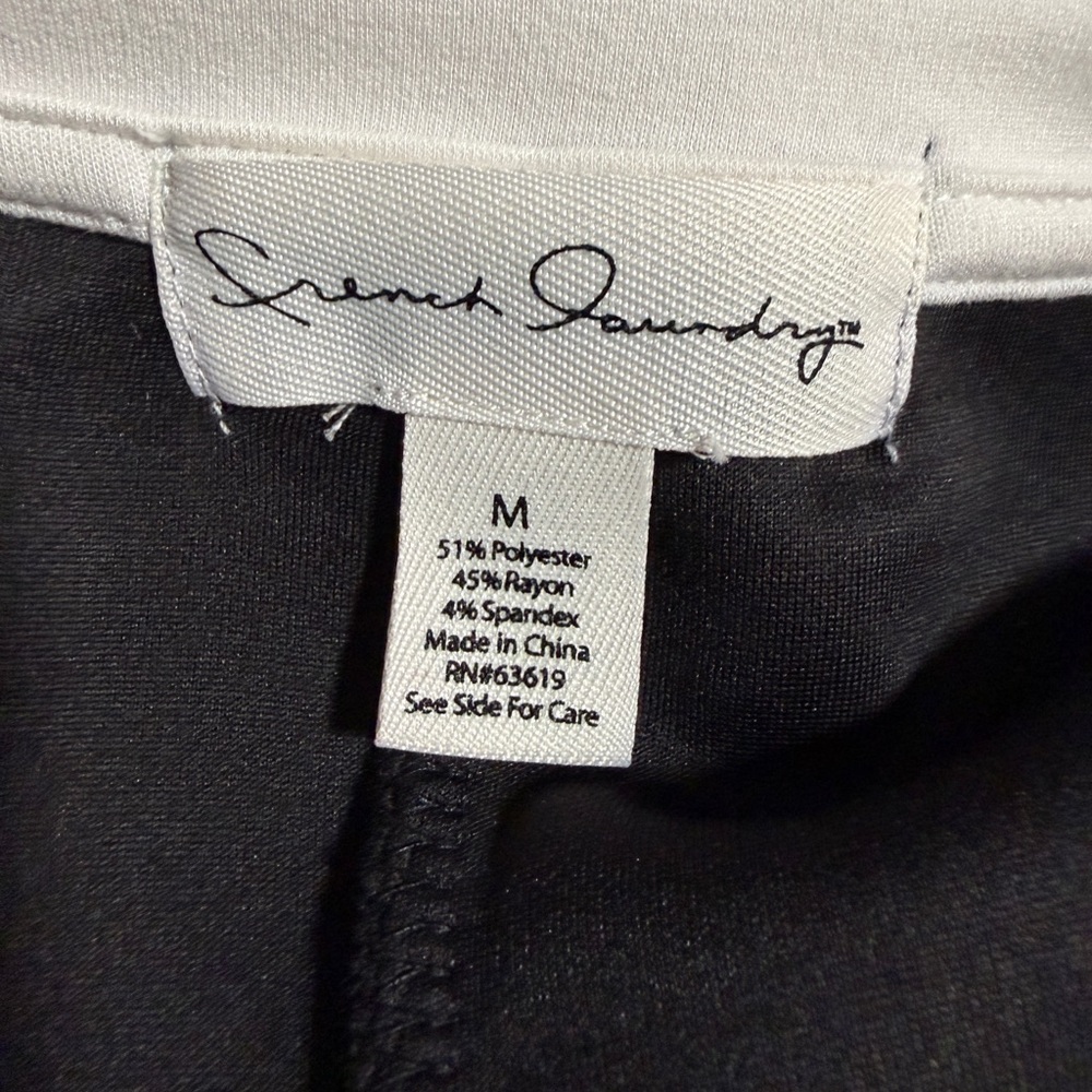 French Laundry Black V-Neck Sweater White Stripe Sleeve Cozy Tunic Size M - Picture 9 of 10